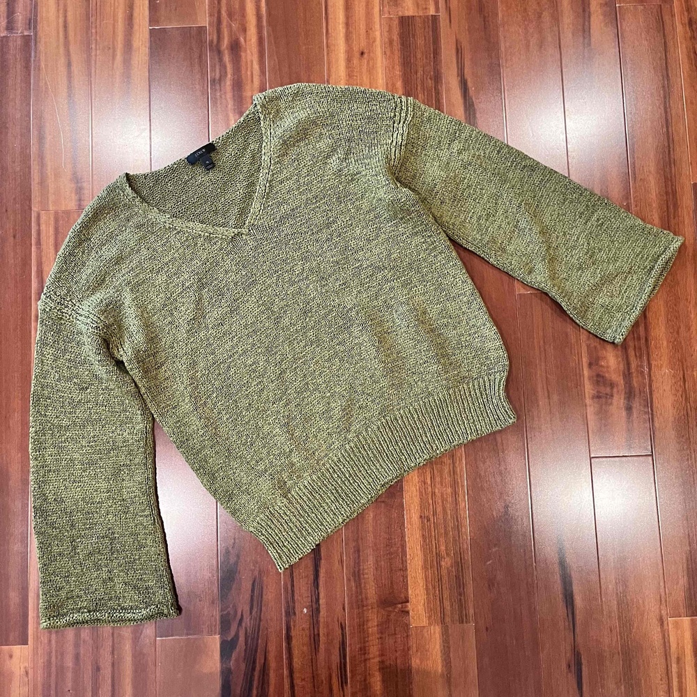 JCrew Green Sweater Vneck Long Sleeve Knit Pullover Size XL‎